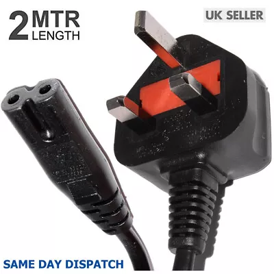 2m Figure Of 8 Mains Cable Power Uk Lead Plug Cord Fig Iec C7 Tv Sky Box Radio • £6.99