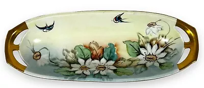 PSAA Schonwald Bavaria Birds Flowers ANTIQUE Germany Oval Serving Bowl Gold 1919 • $34.87