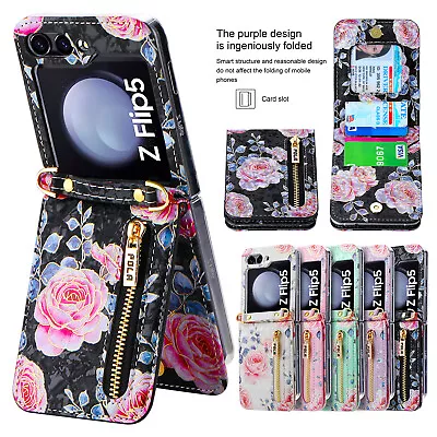 $20.54 • Buy Floral Case For Samsung Galaxy Z Flip 5 4 3 5G Leather Wallet Card Strap Cover