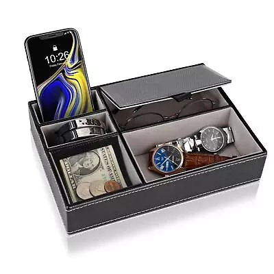 Men's Valet Tray Jewelry Box Night Stand Organizer With 5 Compartments For Phone • $24.15