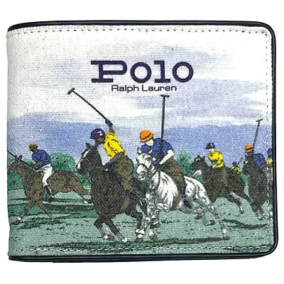 Polo Ralph Lauren Double Billfold Canvas Wallet Polo Match Scene Navy Blue $125 • $71.99