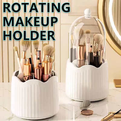 360° Rotating Makeup Brush Holder With Lid Dustproof Organizer Storage Case Boxs • $17.99