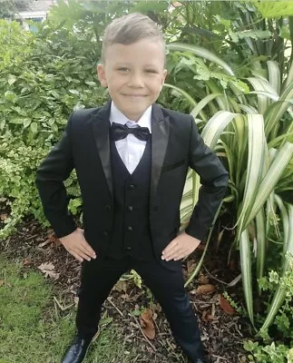 Boys Suits 5 Piece Wedding Page Boy Party Prom Suit Black Tuxedo Baby-14 Yrs • £52.99