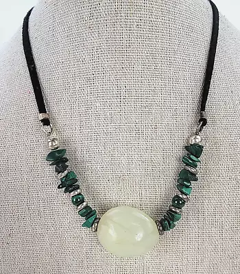 TC 20 Mexico Sterling Silver 925 Jade And Malachite Necklace 16 In Toggle Clasp • $93.24