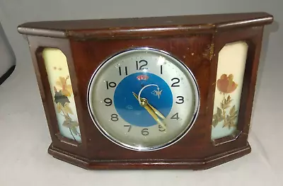 Vintage Wooden Mantel Alarm Clock W/ Aircraft ~ Made In China ~ Spares / Repairs • $96.80