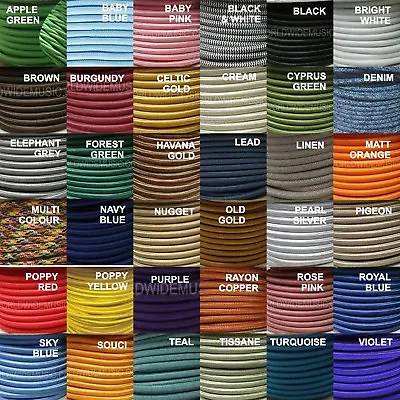 ROUND 2 Core 3 Amp Braided Fabric Cable Vintage Retro Lighting Flex - 40 Colours • £0.99