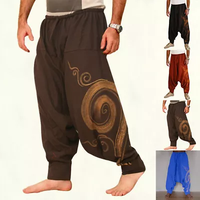 Summer Men's Vintage Drop Crotch Loose Trousers Floral Harem Cargo Pants Bottoms • $26.19