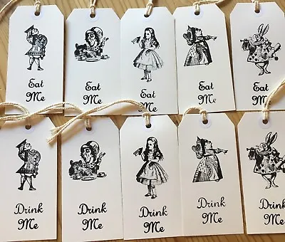 £3.49 • Buy 10 Eat Me Drink Me Alice In Wonderland Gift Tags Party Bottle Tags White