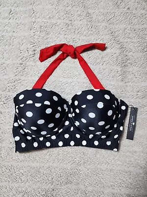 NWT Unique And Classic Plus Size Polka Dot Halter Padded Bikini Top • £12.05