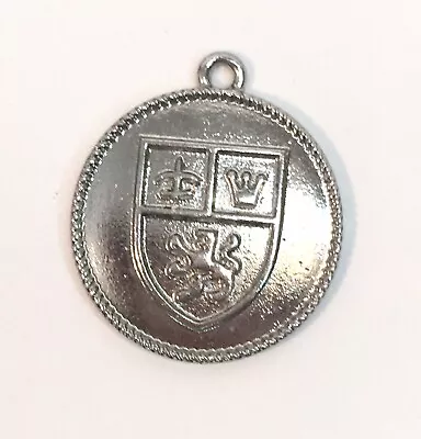 Silver Tone Metal Coin Medallion Shaped Charm Pendant Coat Of Arms? • $7.20