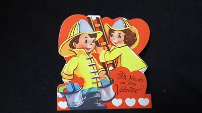 Vintage Fireman & Fire Girl Valentine Card C. 1950s • $15.99