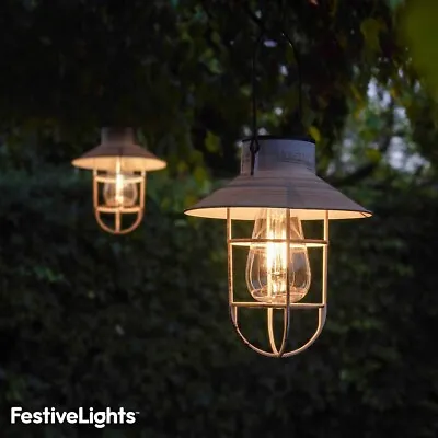 20cm Solar Retro Filament LED Hanging Outdoor Garden Fisherman Lantern Light • £27.99