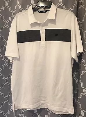 Men's LARGE Travis Mathew White Striped Golf Polo Pima Cotton Stretch Activewear • $14.50