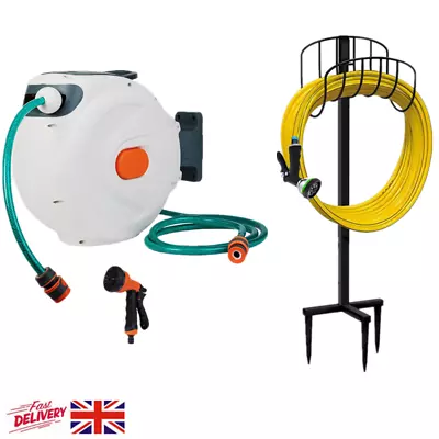 Retractable Hose Reel Wall Mounted 20M W/Hose&nozzle OR Freestanding Hose Holder • £27.99