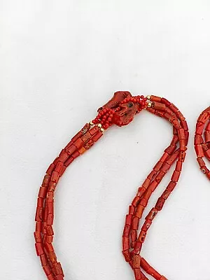 Genuine Ancient Castle Red Coral 3 Beach Coral Necklace Beaded Chain 20nch • $499.99