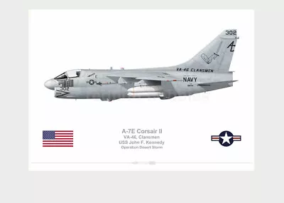 $19.20 • Buy Warhead Illustrated A-7E Corsair II VA-46 Clansmen Desert Storm Aircraft Print