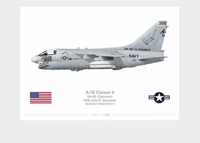 Warhead Illustrated A-7E Corsair II VA-46 Clansmen Desert Storm Aircraft Print • $18.66