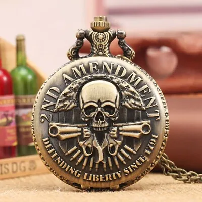 Vintage Style Pocket Watch With Necklace Chain 2nd AMENDMENT MILITARY Case Gifts • $4.74