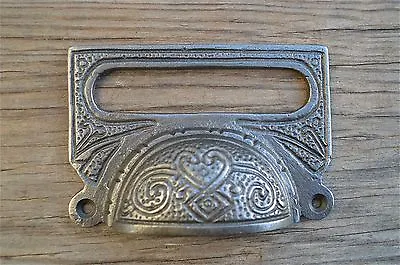 A Large Edwardian Patterned Cast Iron Label Frame Handle Filing Drawer Pull Cb10 • £7.89