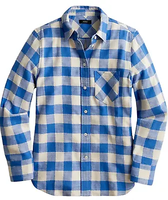 J. Crew Blue White Classic Fit Buffalo Check Flannel Button Up Shirt Sz 00 Bc751 • $55.62