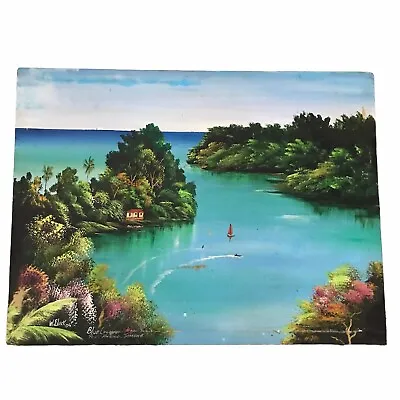 1995 W.Black  Jamaica Caribbean Art Port Antonio Blue Laguna Beach Oil On Canvas • £118.23