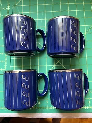 Commercial Union Insurance 4 Vintage Coffee Mugs Cup Cobalt Blue/Silver England • $59.99