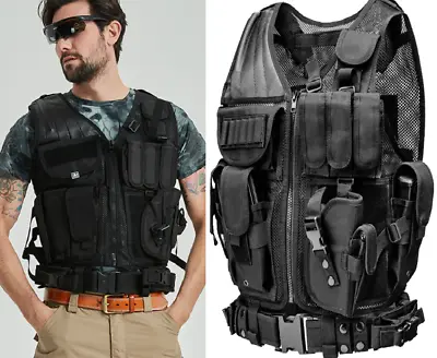 Tactical Military Vest Airsoft Hunting Combat Training Hiking Protection Black • $30.35