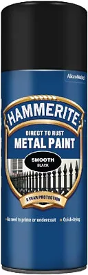 Hammerite Direct To Rust Metal Paint Aerosol Smooth Black Finish 400ML • £12.25