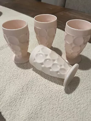 Jeanette Shell Pink Milk Glass Set Of 4 Footed Tumblers • $37.99