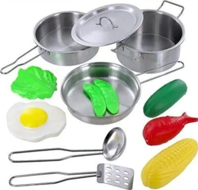 $19.95 • Buy Click N' Play 12 Piece Mini Stainless Steel Pots And Pans Cookware Pretend
