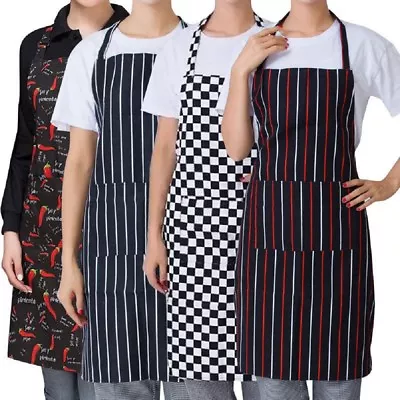 Men Women Cooking Kitchen Restaurant Chef Adjustable Bib Apron Dress With Pocket • $3.99