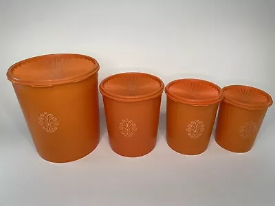 Vintage 1970's Tupperware Orange 4 Piece Nesting Canister Set W/Servalier Lids • $32.99