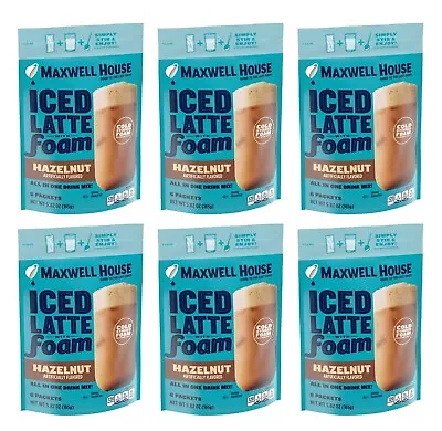 LOT OF 6 Maxwell House Iced Latte Foam HAZELNUT Instant Coffee Mix 6 Packets • $36.99