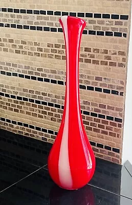 Vintage Mikasa Vase Art Glass Red And White Swirl Vase 17.5  Tall • $58