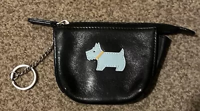 Radley Small Black Leather Coin Purse With Keyring. Blue Scottie Dog • £12.99