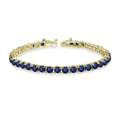 $72.23 • Buy Round-cut 4mm Created Blue Sapphire Tennis Bracelet In Gold Plated 925 Silver