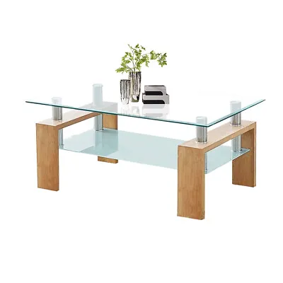 Tempered Glass Table Living Room Home Coffee Tea Table Furniture With Shelves • $88.99