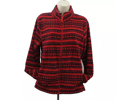 Merona Aztec Fleece Jacket SzLarge Red Navy Geometric Print Full Zip Long Sleeve • $12