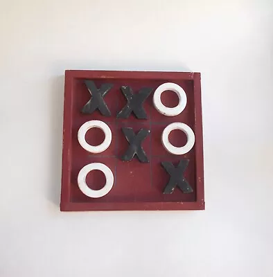 Vintage 80s Handcrafted Wooden Tic Tac Toe Game Board W ALL 8 Pieces-8-1/4  Sq • $20