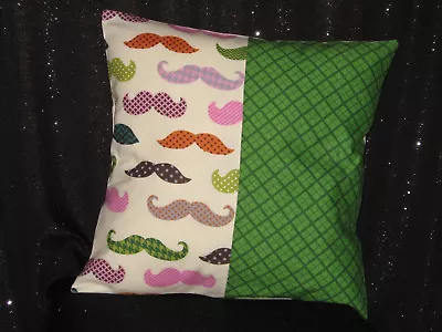 Handmade Throw Pillow Cover - 14  - Mustaches - Multi Color • $8.50