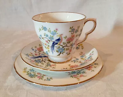 £6.50 • Buy *pretty Vintage Queen Anne Enchanted Garden Pink Floral/blue Bird Tea Set Trio*