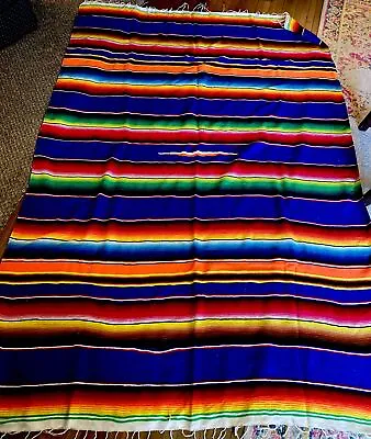 Mexican Colorful Wool Blanket Serape Saltillo Vintage 54”X 80” Native American • $125