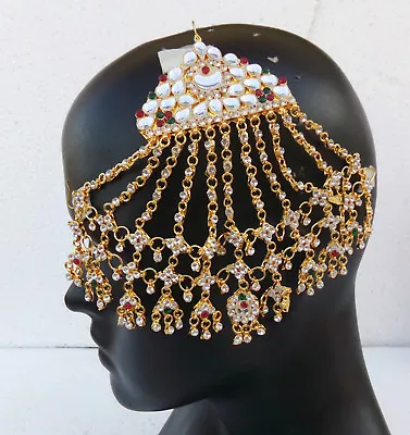 Wedding Wear Hair Decoration Jhoomar Indian Women Jewelry Kundan Cz Passa Tikka • £21.22