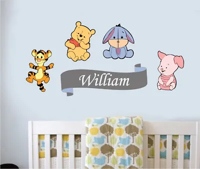 £7.99 • Buy Personalised Baby Winnie The Pooh 4pc Wall Sticker Piglet Tigger Bedroom Nursery