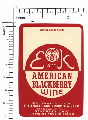 Vintage Wine Label E&K American Blackberry Wine Sandusky Ohio -9239 • $4.47