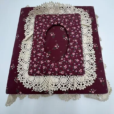 Maroon Floral FABRIC And Lace COVERED 3 RING BINDER Photo Album Cottage Core • $22