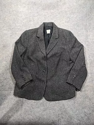 L.L. Bean Womens 2X Gray Tweed Herringbone Blazer Hacking Jacket Wool Blend • $44.99