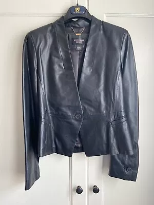 NWT Victoria's Secret Real Soft Genuine Leather Jacket Black One Button Sz 2 • $12.99