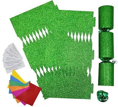 Christmas Cracker Kit 12 Make Your Own Crackers Hats GREEN GLITTER • £8.99