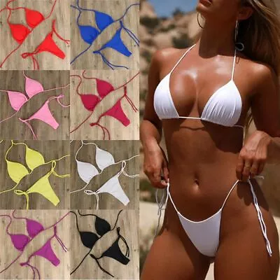 $4.28 • Buy Sexy Micro Bikini Shiny Women Brazilian G-String Set Thong Swimwear Swimsuit